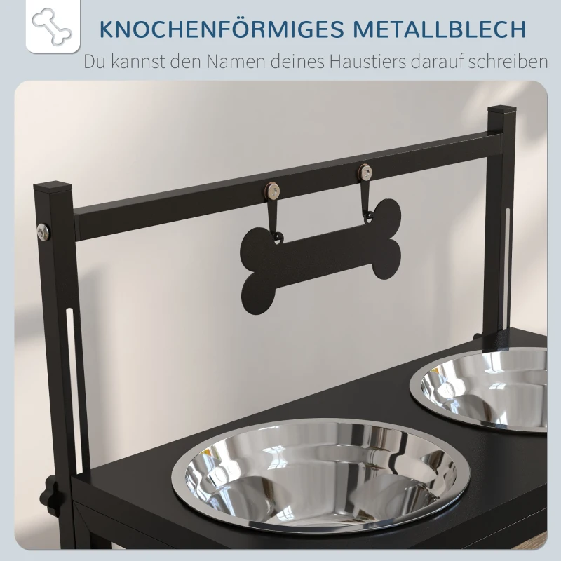 PawHut Verhoogde voerbakken voor huisdieren, roestvrijstalen voerbakken, 40,5 x 22 x 39 cm, zwart + zilver