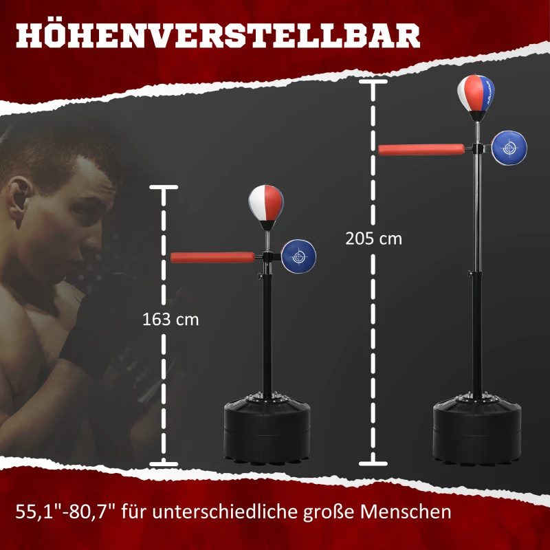 SPORTNOW boksstandaard, in hoogte verstelbaar, reflexstang, klauw, speedball, vulbare standaard, 80,5 x 48 x 163-205 cm(m-5)