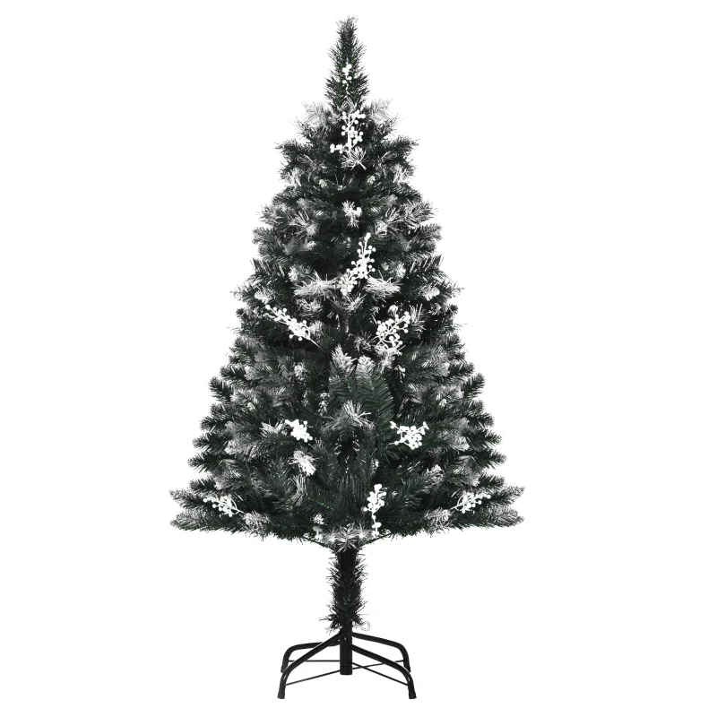 HOMCOM Árvore de Natal Automática 120 cm com 222 Ramos 28 Decorações Suporte em Aço Base Dobrável e Removível Verde