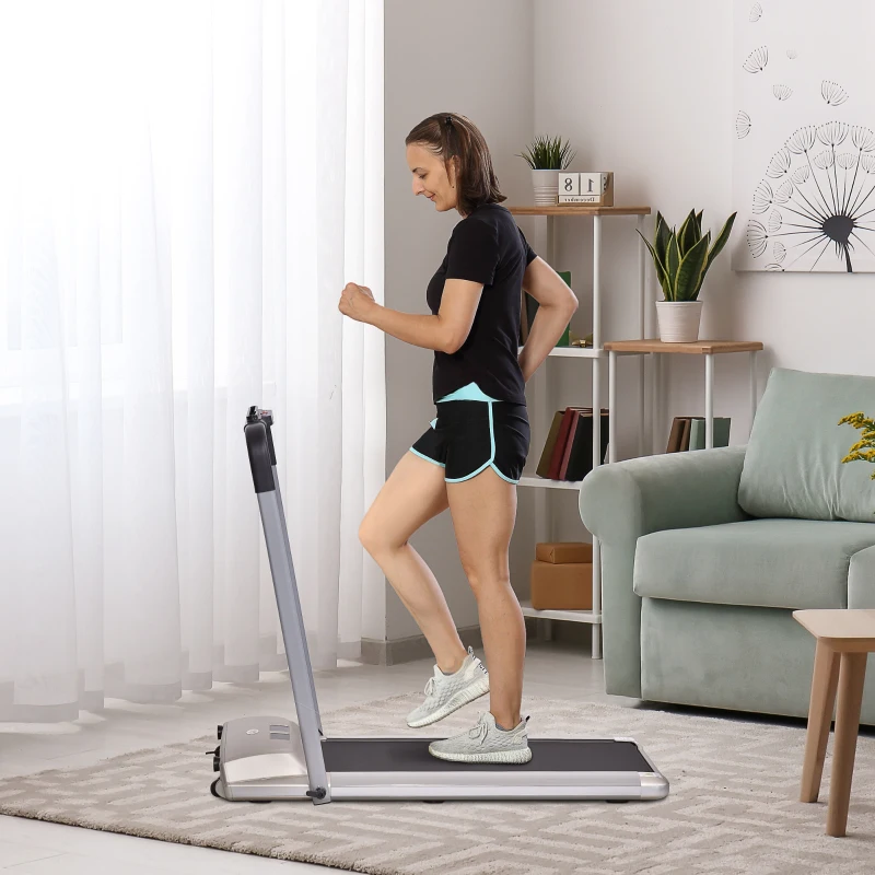 HOMCOM Elektrisches Laufband mit LCD Display, Faltbares Fitnessgerät, 1-10 Km/h, Stahl, Schwarz+ Grau+Champagner, 70 x 128 x 116 cm