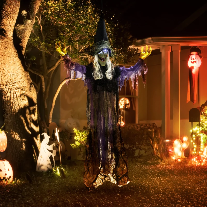 Outsunny 183cm Halloween Decoratie Heksendecoratie met LED-verlichting, Geluidsfunctie, verstelbare armen, mond