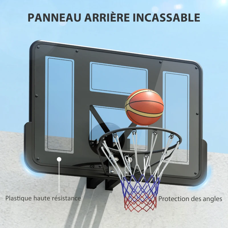 SPORTNOW Panier de basket mural panier basket avec panneau incassable cerceau en acier et filet indéchirable 110L x 75H cm noir