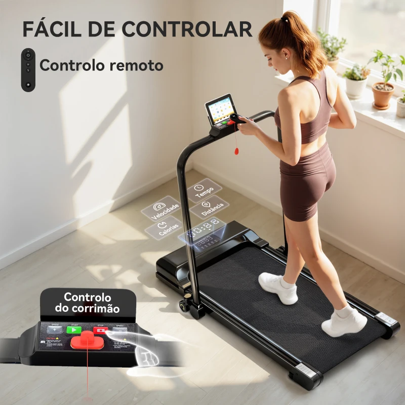 HOMCOM Passadeira Dobrável 2 em 1 Elétrica com 2,5HP 10 km/h Ecrã LED e Controlo Remoto 130x59x96 cm Preto e Azul