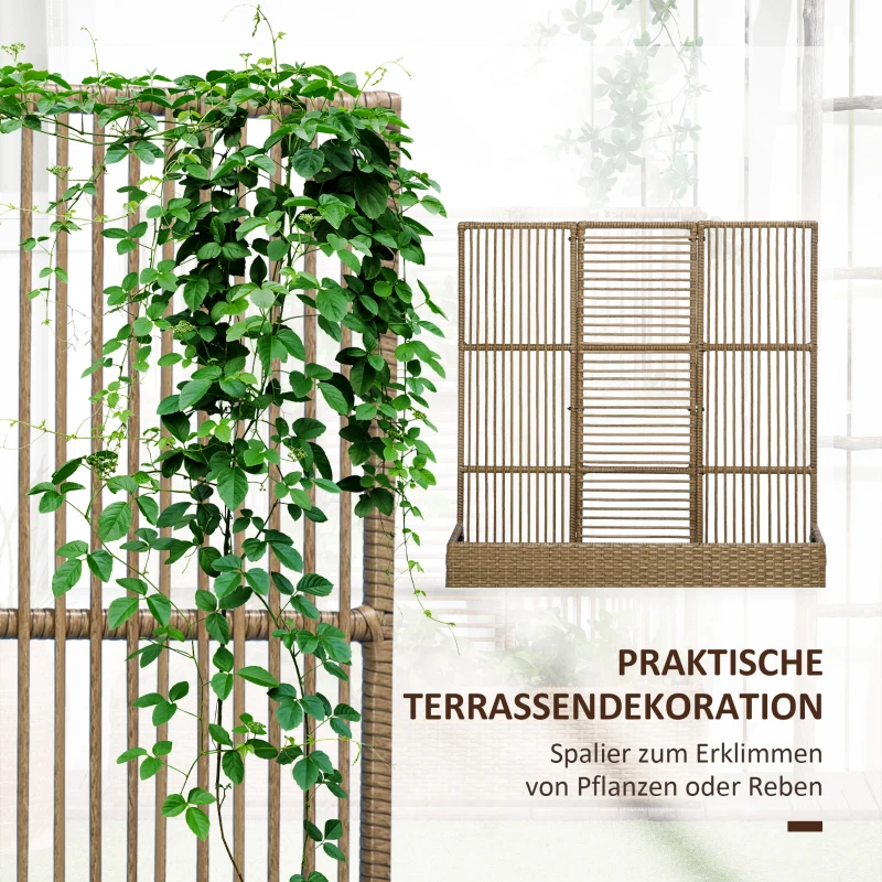 Outsunny Blumenkasten mit Spalier, wetterfest, Polyrattan, 103 x 29 x 103 cm, Sandfarbe