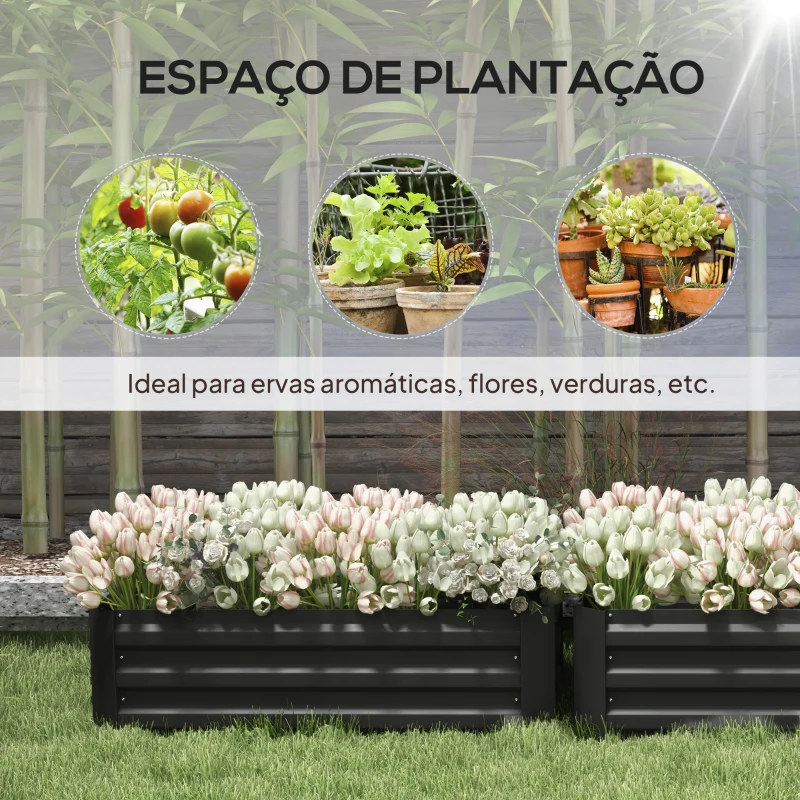 Outsunny Conjunto de 2 Caixas de Plantio de Aço Caixa de Plantio Quadrada para Cultivos de Plantas Flores Pátio Exterior 100x50x30 cm Preto