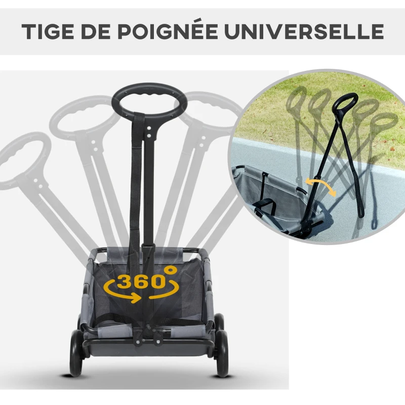 PawHut Poussette pour chien poussette petit chien pliable à 4 roues avec tige de poussée réglable 53 x 45 x 28 cm gris