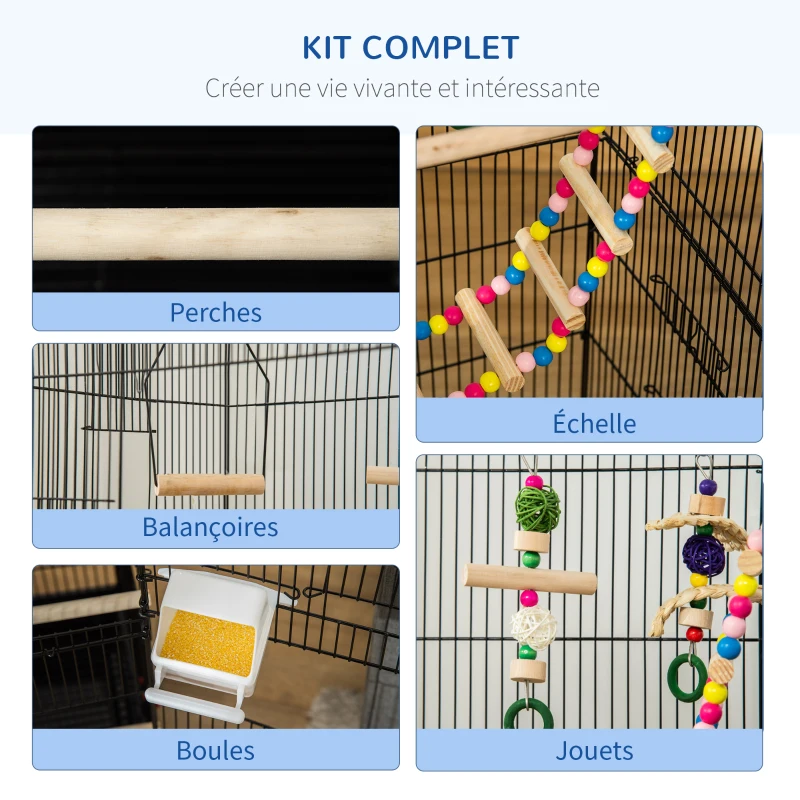 PawHut Cage à oiseaux 46 x 36 x 100 cm 4 mangeoires 3 perchoirs cage pour perruche calopsitte conure pinson canaris