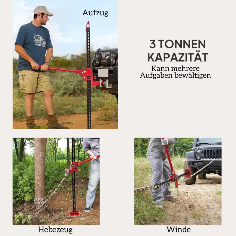 HOMCOM Farmjack Krik 135 cm 3000 kg Capaciteit Offroad Winch van Staal Rood+Zwart