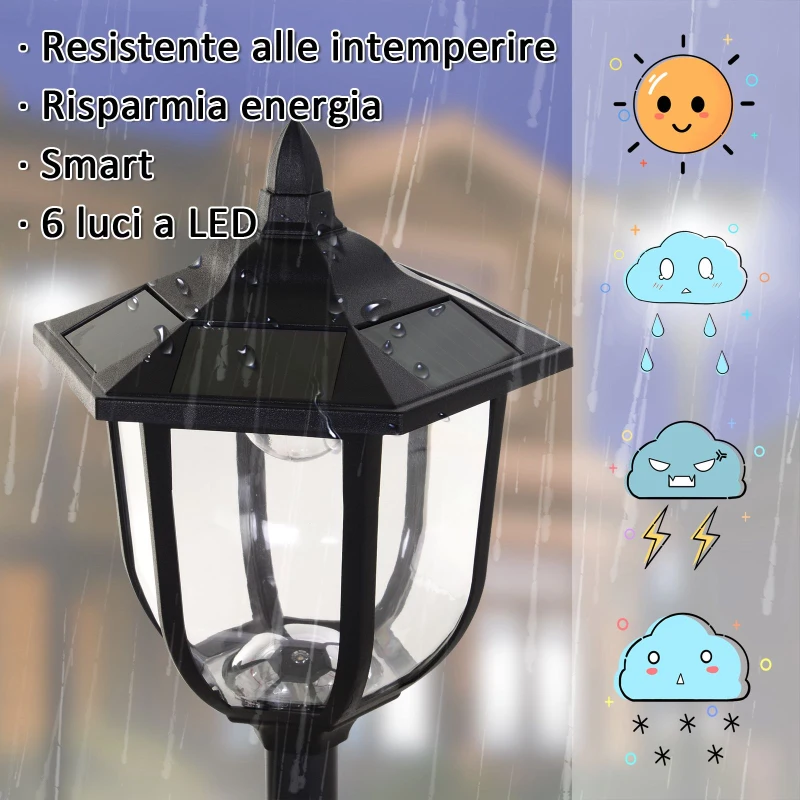 Outsunny Lampione da Esterni con 6 Luci LED Accensione Automatica Impermeabile