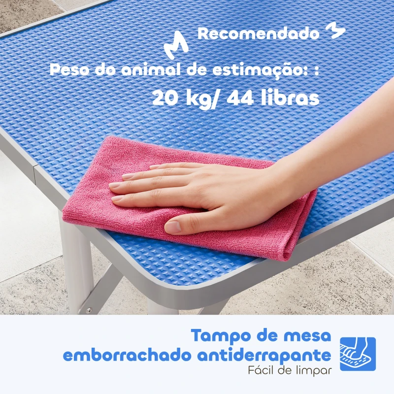 PawHut Mesa de Tosquia para Cães Dobrável com Superfície Antiderrapante Braço Ajustável 81x48,5x80 cm Azul