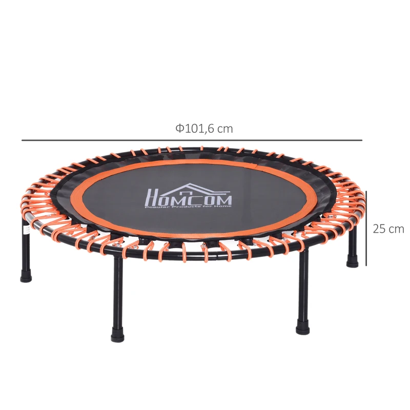 HOMCOM Trampoline voor kinderen en volwassenen, tuintrampoline, yoga, 100 kg draagvermogen, staal, zwart, Ø 101,6 x 25 H cm