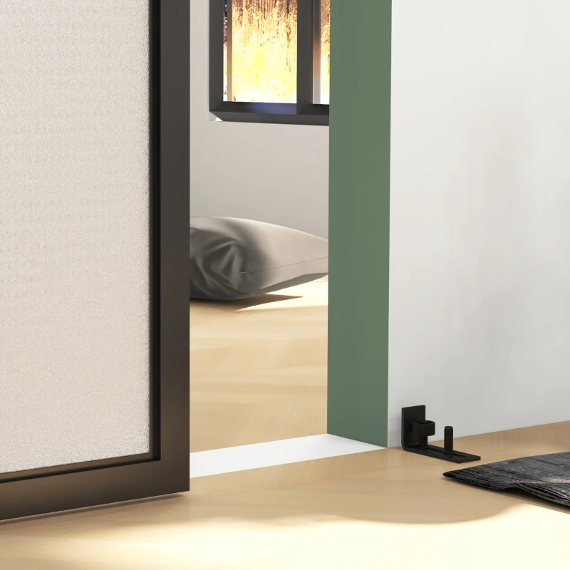 HOMCOM Schuifdeurset, stil & soepel, voor hout- & cementmuren, 244cm, Staal, Zwart