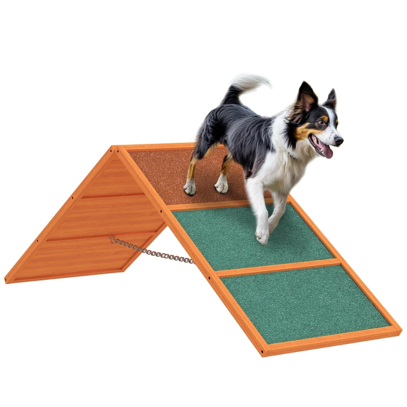 PawHut Agility hondenloopplank, opvouwbaar, hoogte verstelbaar, antislip, Vurenhout, tot 40 kg, 173 x 59 x 66 cm, Oranje/Groen