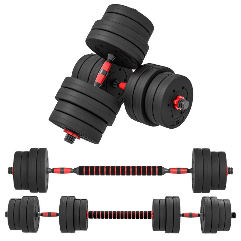 HOMCOM 2-in-1 Halterset 30 kg - Verstelbare Dumbbell & Halter, Professionele Krachttraining - Zwart