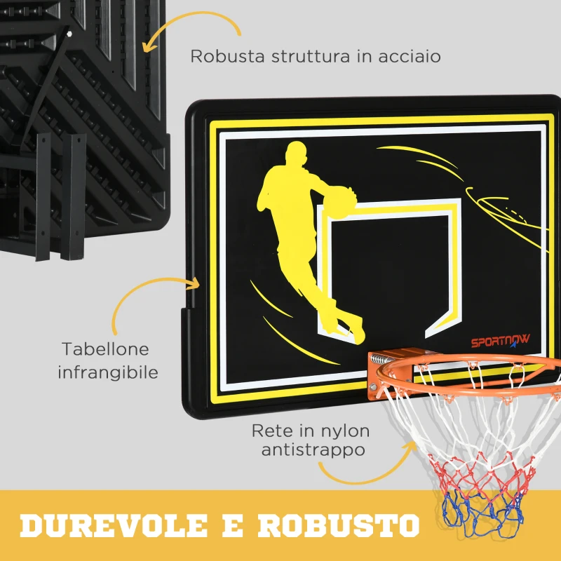 sportnow Canestro Basket per Bambini e Adulti da Indoor e Outdoor in Acciaio e PE, 110x90x70 cm, Nero e Giallo