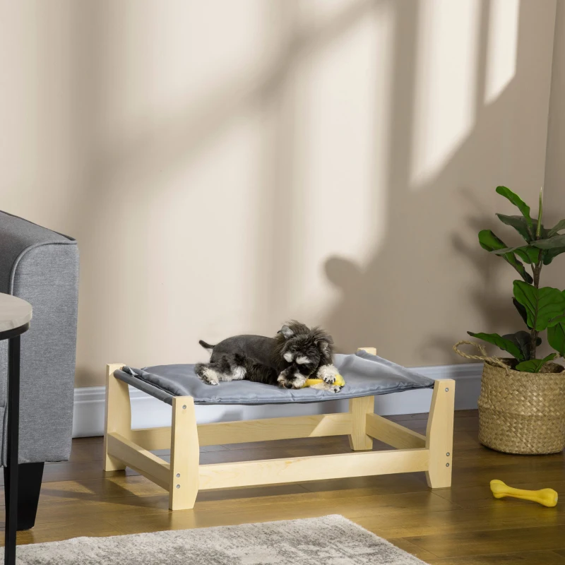 PawHut Cama Elevada para Cães Cama Elevada para Animais de Estimação Pequenos e Médios com Almofada Lavável Carga Máxima 15kg para Interior Exterior 90x50x28cm Cinza