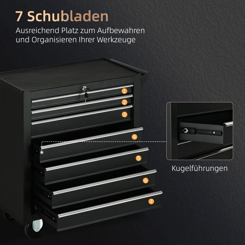 DURHAND Gereedschapswagen, 2 kleine & 5 grote lades, staal, tot 150 kg, 69 x 33 x 75 cm, rood
