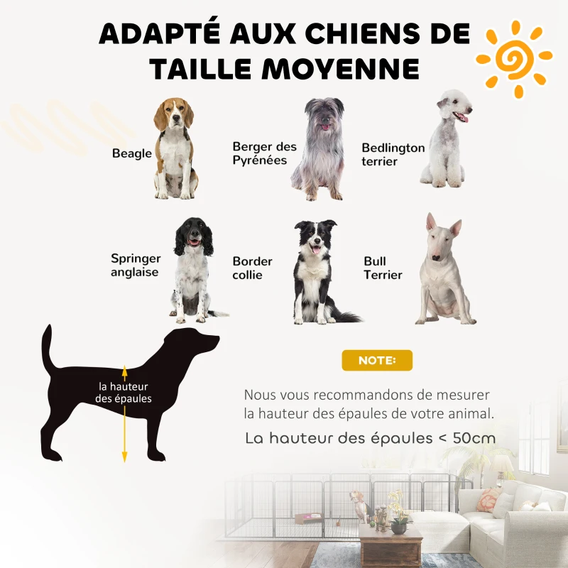 PawHut Parc pour chien, enclos chien 12 panneaux modulable et pliable, portable en acier avec porte 68 x 80 noir