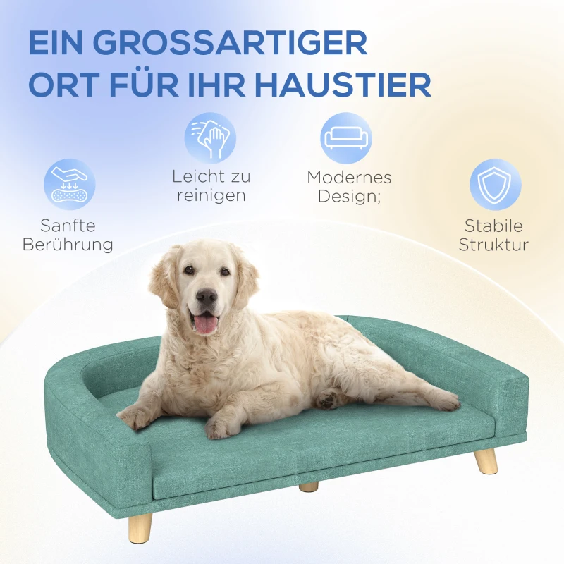 PawHut Hondenbed Hondensofa Huisdiersofa, Eucalyptushout, 98 x 67 x 25 cm, Groen