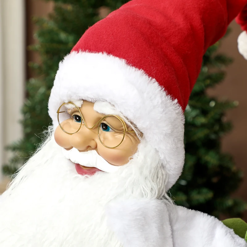 HOMCOM Life Size Santa Claus Christmas Decoration, Voice-Activated with Twinkling LED Lights, Red