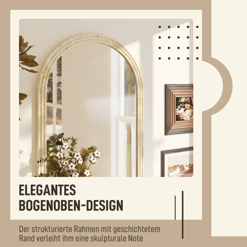 HOMCOM Wandspiegel Boogvormige spiegel met frame van polystyreen Decoratieve hangspiegel 50 x 70 cm Beige
