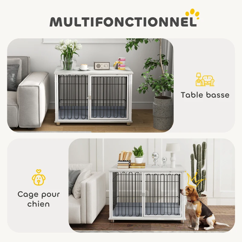 PawHut Cage pour chien caisse pour chien avec coussin pieds réglables pour chiens moyens jusqu'à 20 kg 90 x 58 x 62,5 cm gris