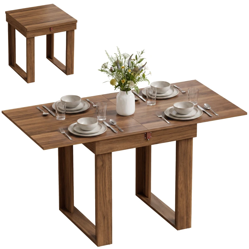 HOMCOM Folding Dining Table Under-Table Storage Extendable Kitchen Table Steel Rail Grey Wood Effect