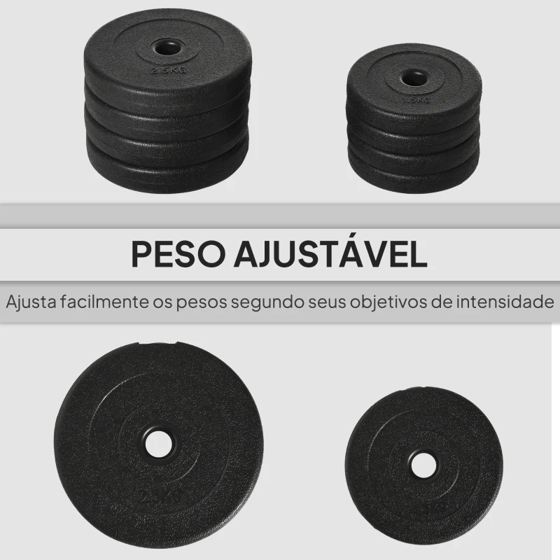 HOMCOM Conjunto de Halteres Ajustáveis 20 kg com Barra de Conexão de Aço e Discos Conjunto de Pesos para Treinamento Preto