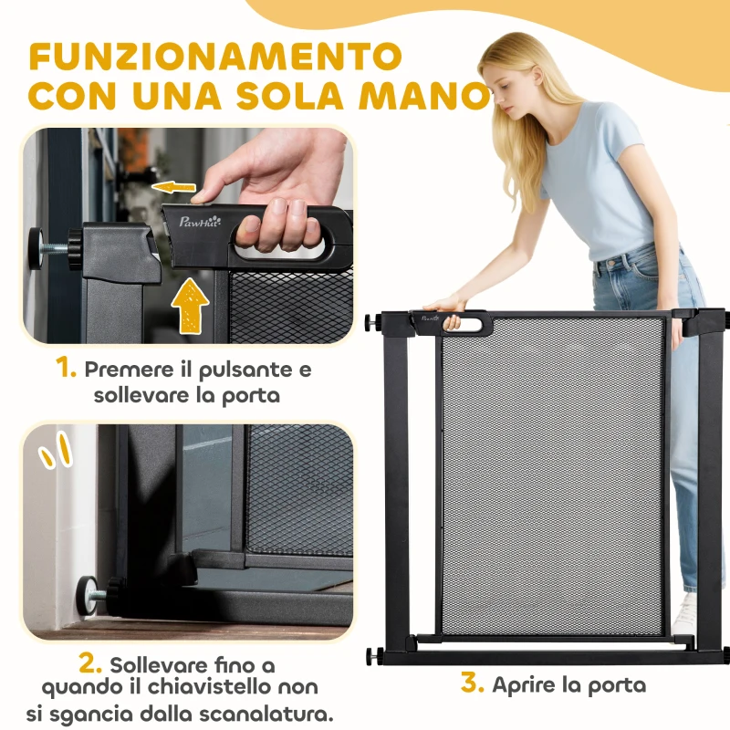 PawHut Cancellino per Cani Estensibile a Pressione con Chiusura Automatica, Acciaio e ABS, 75-82x76 cm, Nero