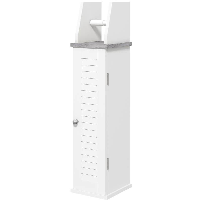 kleankin Toilet Roll Holder Cabinet, Slim Freestanding Bathroom Cabinet with Adjustable Shelf, Toilet Roll Storage Unit, White