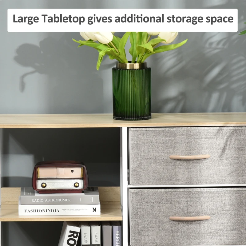 HOMCOM Chest of Drawers Storage  Dresser Cabinet Organizer with 3 Fabric Drawers and 2 Display Shelves for Living Room, Bedroom, Hallway, Beige