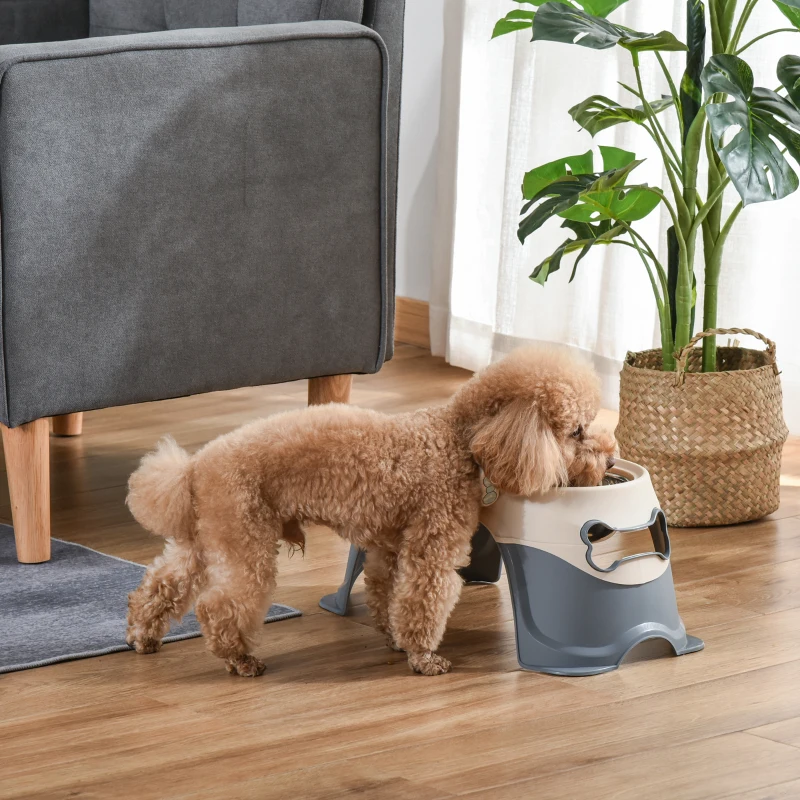 PawHut Doppia Ciotola per Cani Rialzata in Acciaio Inox e Plastica con Piedini Antiscivolo, 47x25x20cm, Bianco e Grigio
