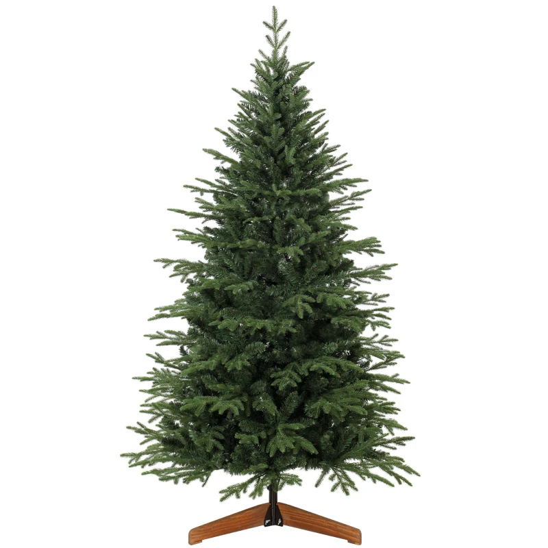 HOMCOM 180 cm Artificial Christmas Tree Full Hinged Xmas Tree Solid Pine Wood Stand, Green