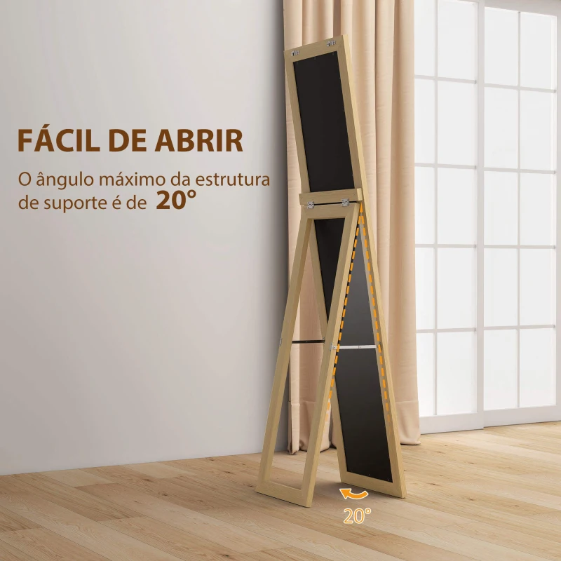 HOMCOM Espelho de Pé 157x37 cm Espelho de Corpo Inteiro com Suporte 3 Formas de Uso Independente Montagem na Parede e Apoiado Carvalho