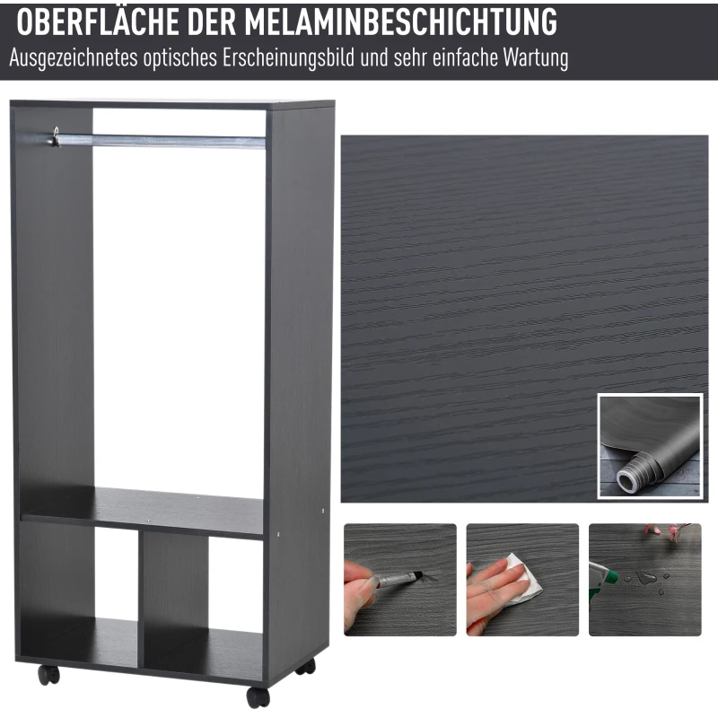 HOMCOM Kleiderschrank Garderobe,60 cm x 40 cm x 128 cm, 1 Kleiderstange, 2 Regale, Schwarz