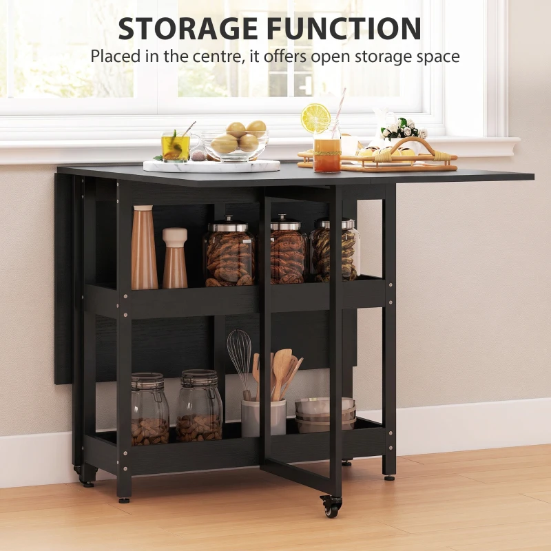 HOMCOM Four-Person Drop Leaf Table - Black Wood-Effect