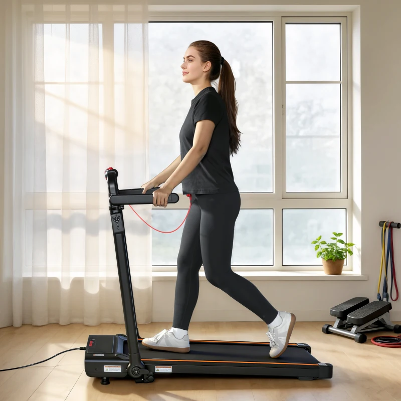 SPORTNOW Cinta de Correr Plegable con Escritorio Extraíble 2.5HP 1-12 KM/H Pantalla LED Manillar y Soporte para Móvil Negro
