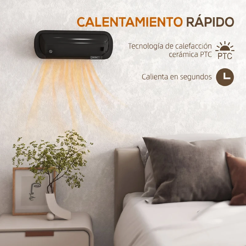 HOMCOM Calefactor Eléctrico de Pared 2000W con 3 Modos Pantalla LED Termostato Temporizador y Oscilación Negro