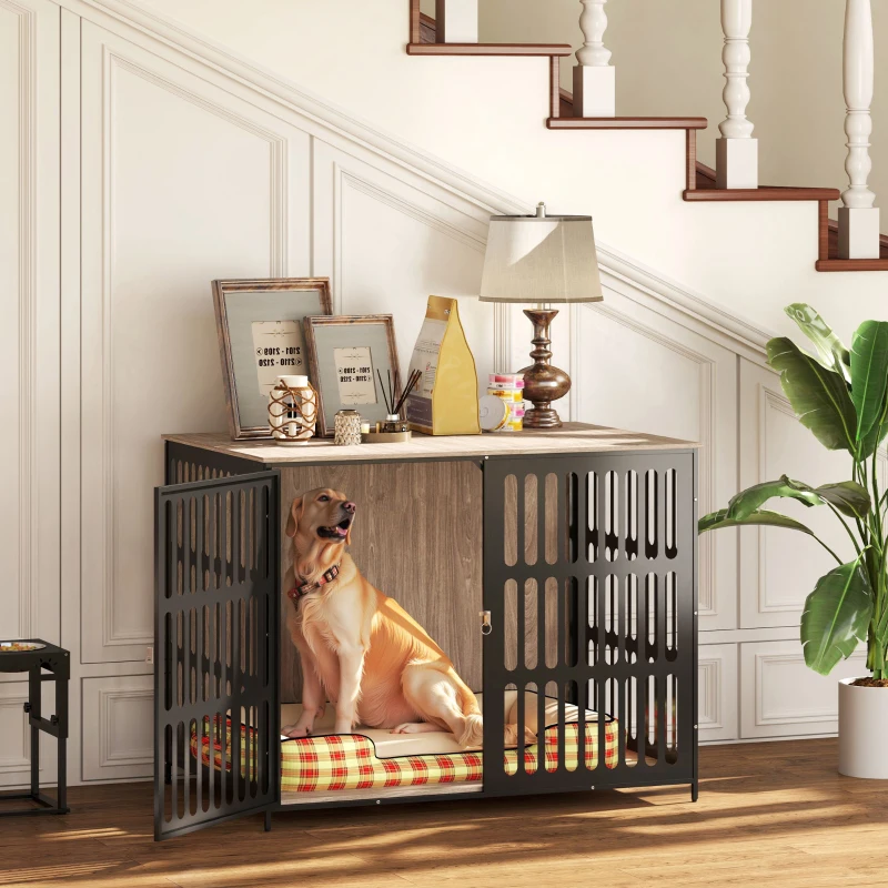 PawHut Dog Crate Furniture with Anti-Chew Resistant Mesh, Anti-Escape Single Door, for Extra Large Dogs, 118 x 80 x 92 cm