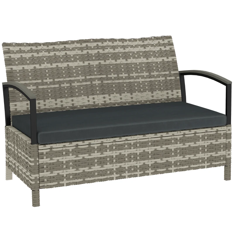 Outsunny Tuinbank met opbergruimte 2-zits bank met kussen en handgrepen 125L poly-rattan 123 x 70 x 82 cm donkergrijs