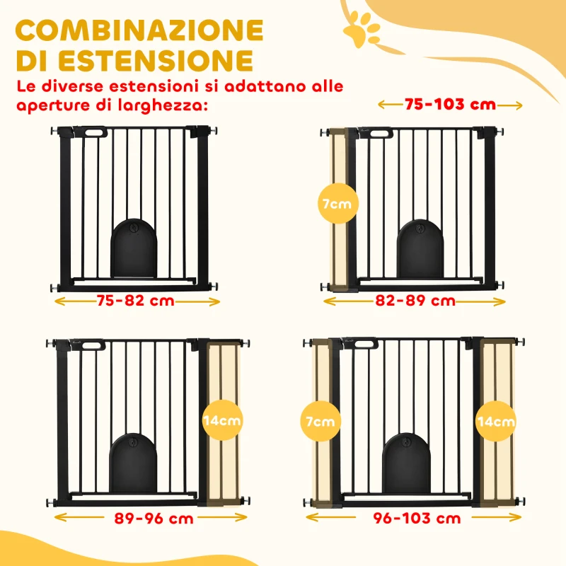 PawHut Cancellino per Cani Regolabile con Porta Piccola e Chiusura Automatica, 75-103x76cm, Nero