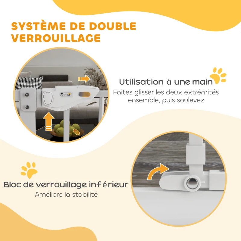 PawHut Barrière de sécurité animaux de 104,1H cm avec porte fermeture automatique système de double verrouillage blanc