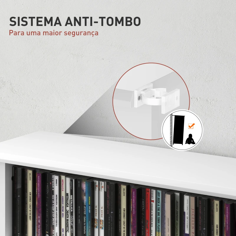 HOMCOM Estante Estreita para CDs e DVDs com 8 Compartimentos Prateleiras Ajustáveis 58x24x126,3 cm Branco