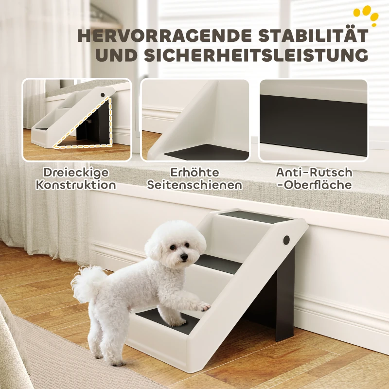 PawHut Hondentrap 3 treden 36,5 cm hoog huisdiertrap voor kleine honden opvouwbaar voor bed, bank, sofa, auto crèmewit