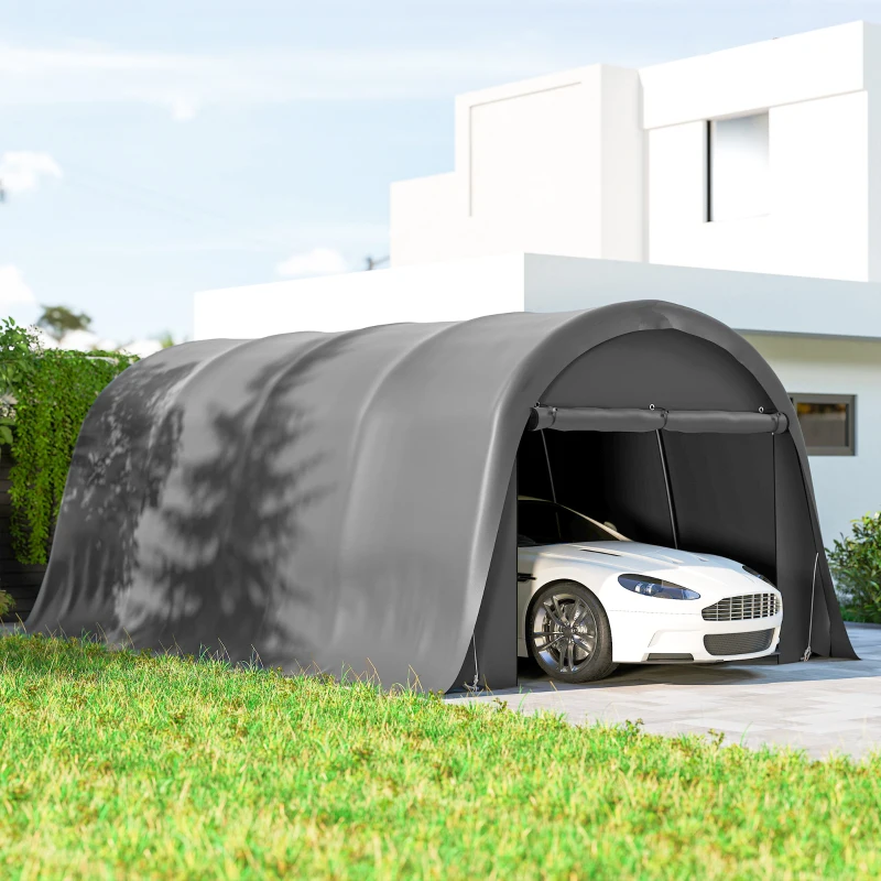 Outsunny Carport Zeltgarage 3x6m Winterfest Wasserdichtes Lagerzelt mit abnehmbaren Seitenwänden großer Rolltor, UPF50+