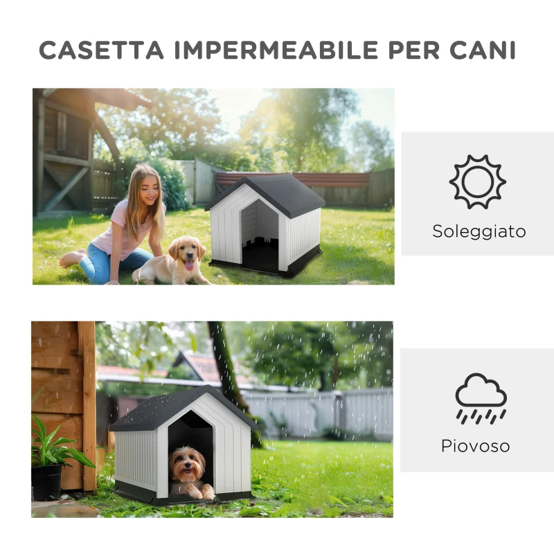 PawHut Casetta per Cani Piccoli e Mini da Esterno Impermeabile in Plastica con Finestra, 62x61x60 cm, Grigio