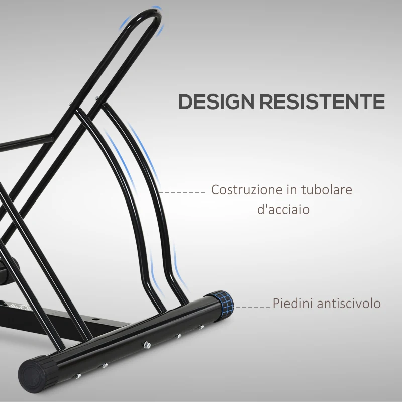 HOMCOM Rastrelliera da Terra per 2 Biciclette con Pneumatici fino 6.5 cm, Telaio Orientabile in Acciaio Nero, 60x54x57cm
