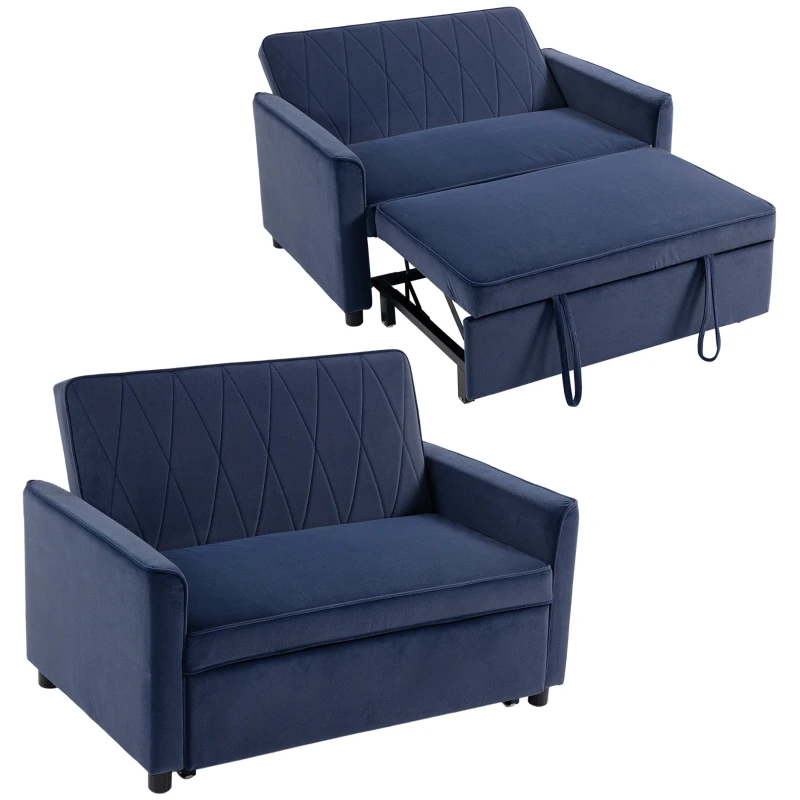 HOMCOM 2 Seater Sofa Bed, 3-in-1 Convertible Pull Out Sleeper Sofa with Click-Clack Adjustable Backrest, Dark Blue