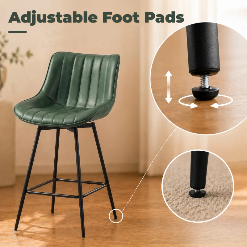 HOMCOM Set of 2 PU Leather Swivel Bar Stools - Dark Green