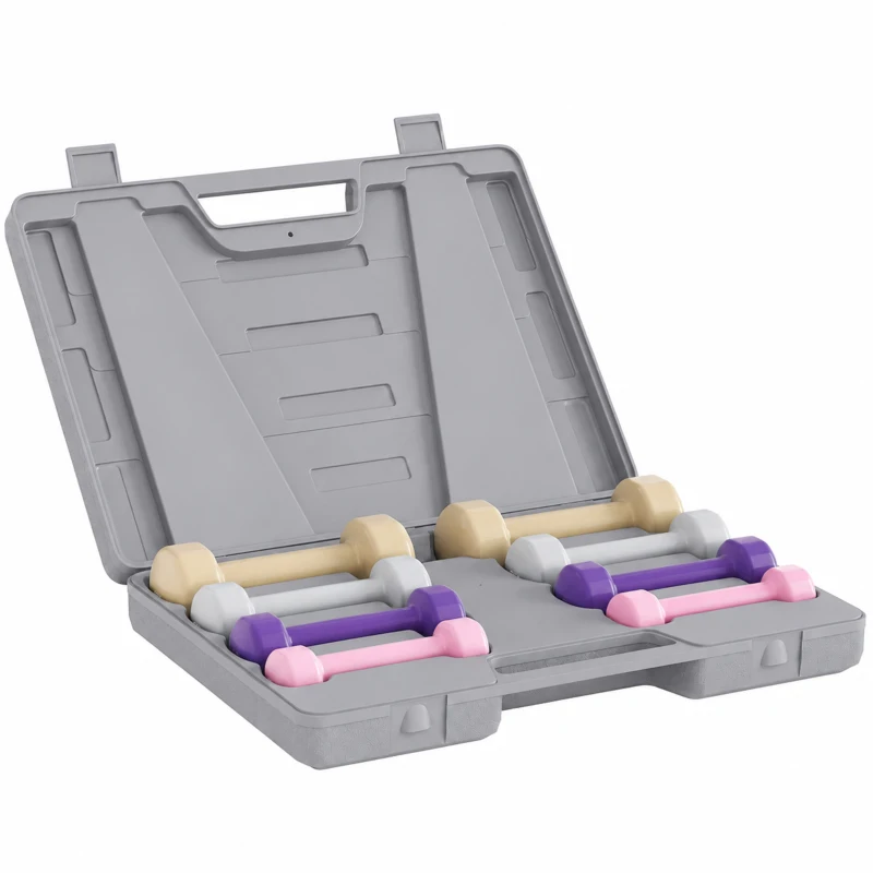 HOMCOM Ensemble d'haltères total 10 Kg - paires de 0,5/1/1,5/2 Kg avec mallette - entraînement musculaire - métal PU multicolore